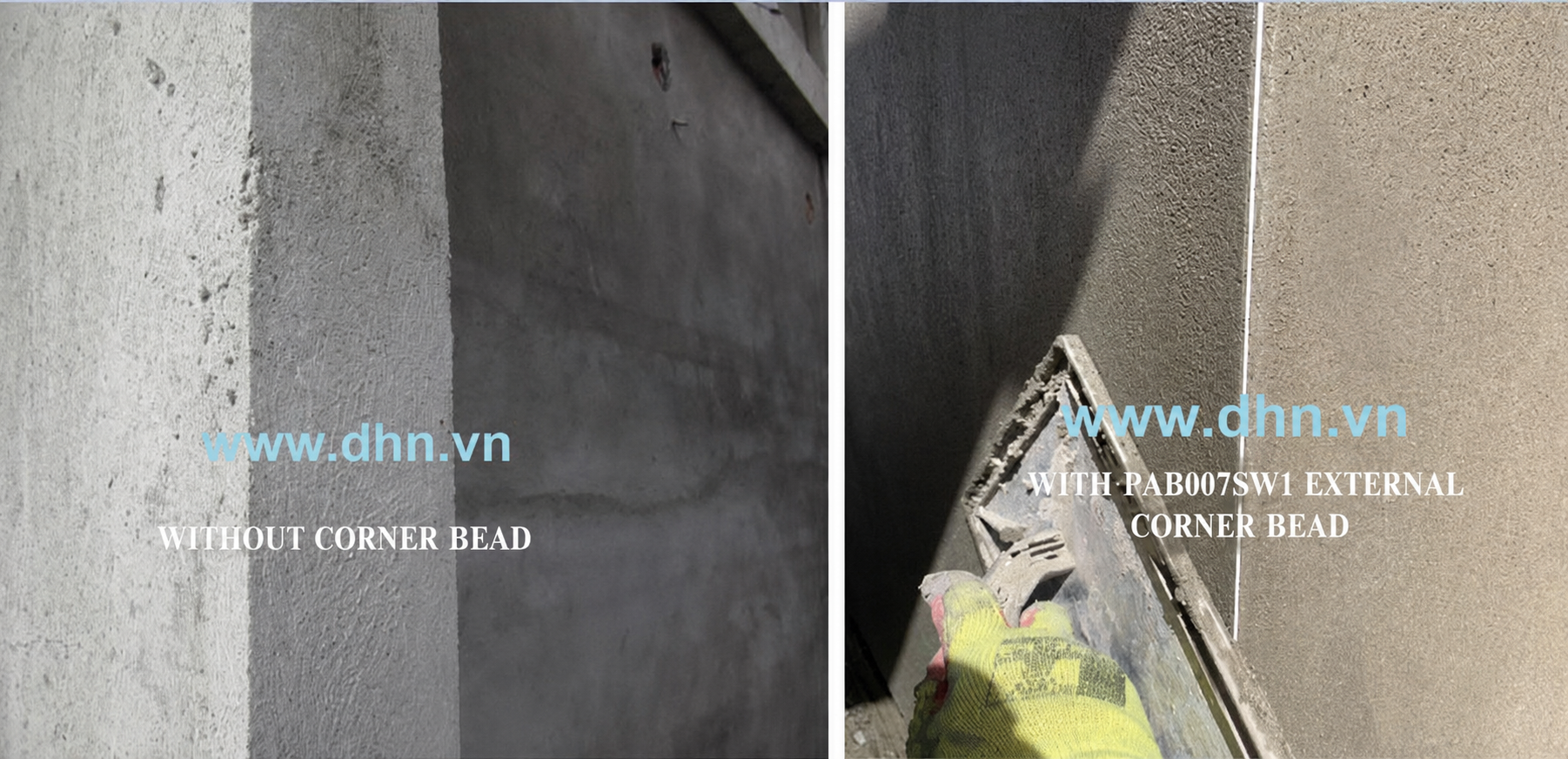 Traditional external corner plastering without a uPVC external corner bead