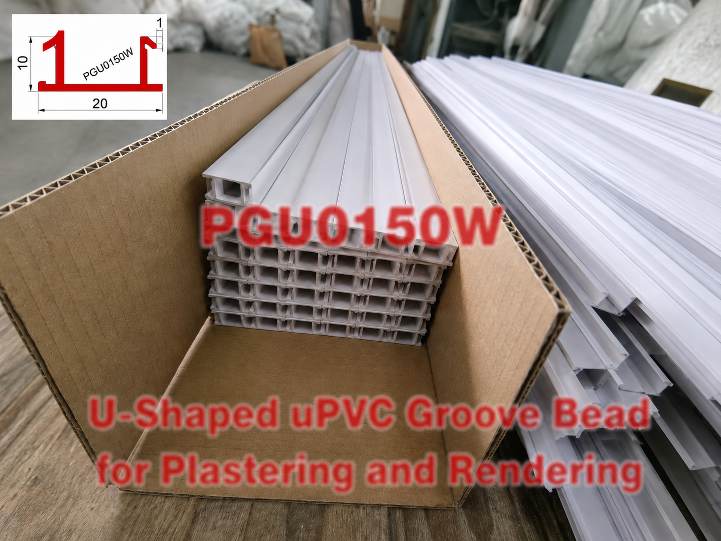 White U-shaped HAN uPVC groove bead for plastering and rendering